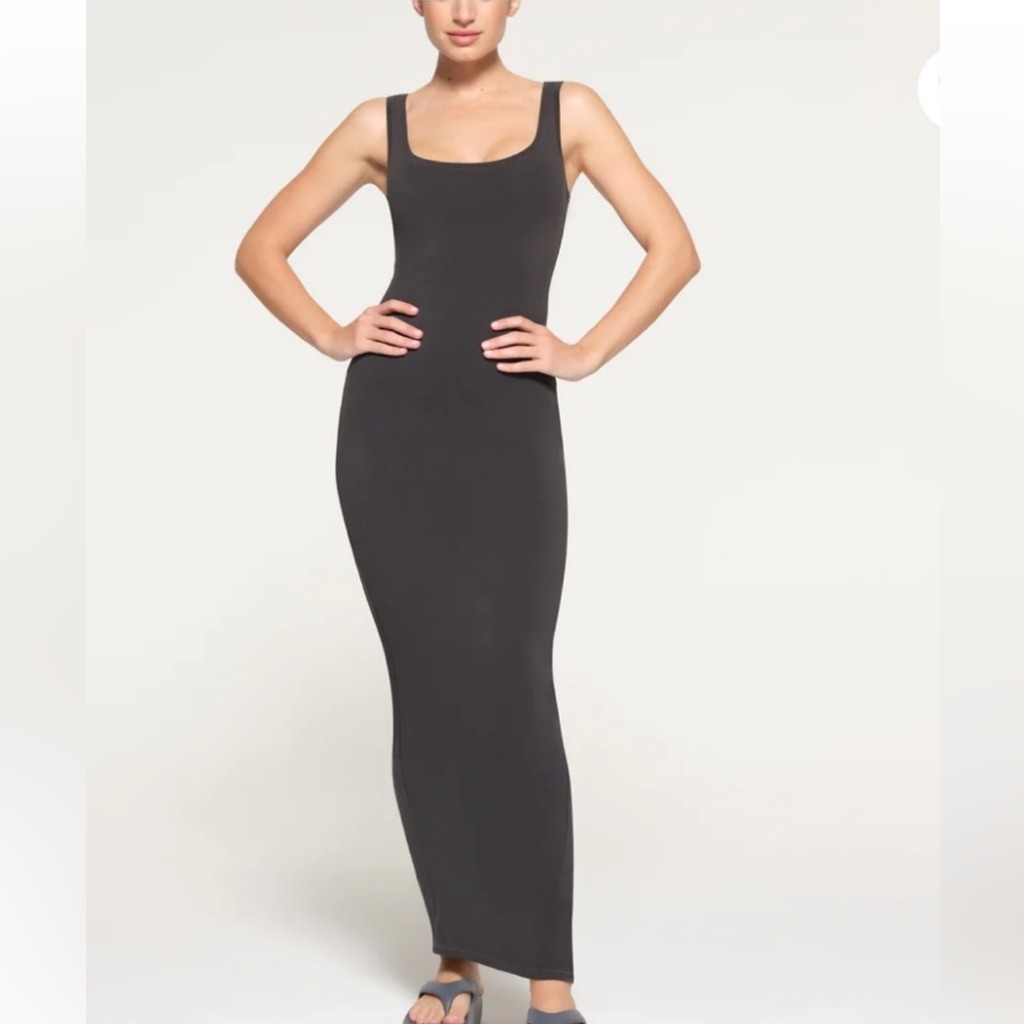 Skims New Vintage Scoop Neck Long Dress In Ash M